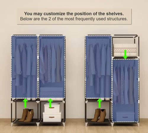Vista 3 de MOGELAFOO Armario Closet Portátil para Habitación Pequeña, Organizador de Ropa de 35 Pulgadas con Estante de Almacenamiento con 2 Varillas