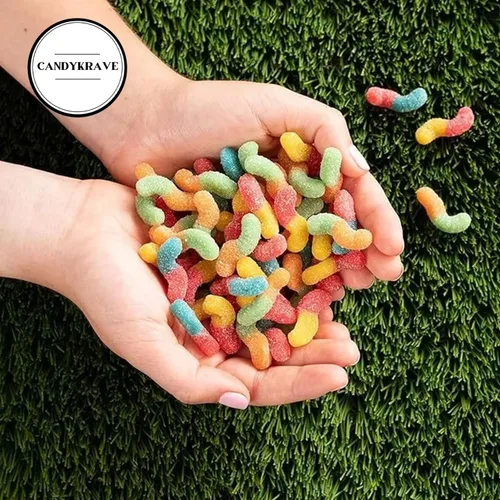 Vista 5 de SourBrite Crawlers Minis - Gusanos de gomita de caramelo, sabores afrutados dulces y picantes, bolsas envueltas individualmente, caramelos surtidos