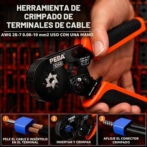 Vista 2 de PEBA Kit de herramientas de prensado de virola, virolas de alambre con virolas gemelas, AWG 28-7 21 Sizes Insulated Ferrules, Hex Ratchet Crimper