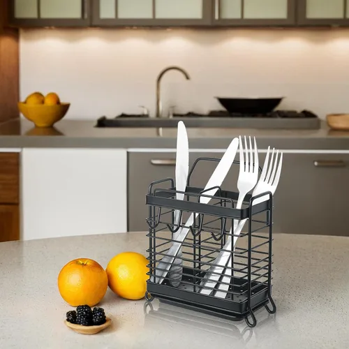 Vista 6 de Soporte para Utensilios, Escurridor de Utensilios de Acero Inoxidable con Bandeja de Drenaje, Cesta de Drenaje para Encimera de Cocina, Organizador