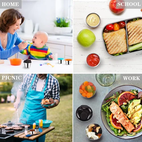 Vista 7 de Paquete de 4 recipientes de aderezo de ensalada de 2.4 onzas para llevar, recipientes reutilizables para condimentos con tapas, a prueba de fugas