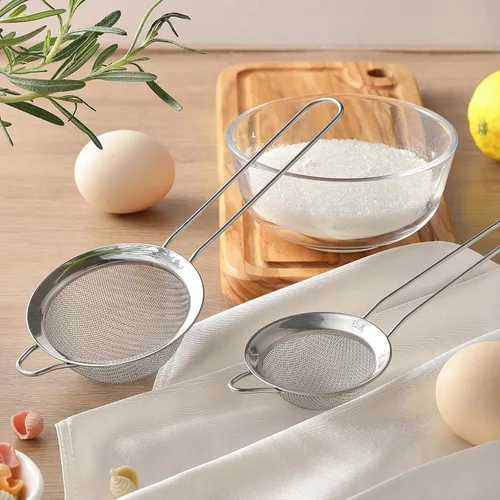 Vista 6 de Paquete de 2 coladores de malla fina, mini colador de acero inoxidable con asa para cocina, tamices de metal para colar té, matcha, cóctel, jugo