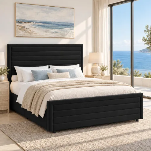 Vista 11 de REVOMINCA Armazón de cama tamaño completo (Full Size), plataforma tapizada con cabecera y pie de cama de terciopelo, base de colchón con listones