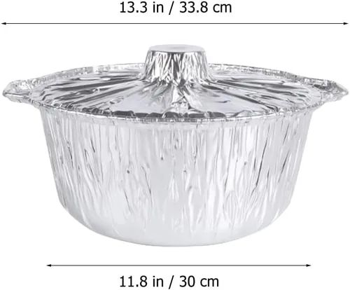 Vista 2 de ABOOFAN Sartén redonda de aluminio con tapas Ollas de papel de aluminio de 13 pulgadas Contenedor de alimentos desechable para microondas Contenedor
