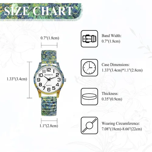 Vista 4 de Lancardo Reloj de banda elástica bohemia: cuarzo grande y fácil de leer con esfera de números árabes correa de pintura de iris para hombres
