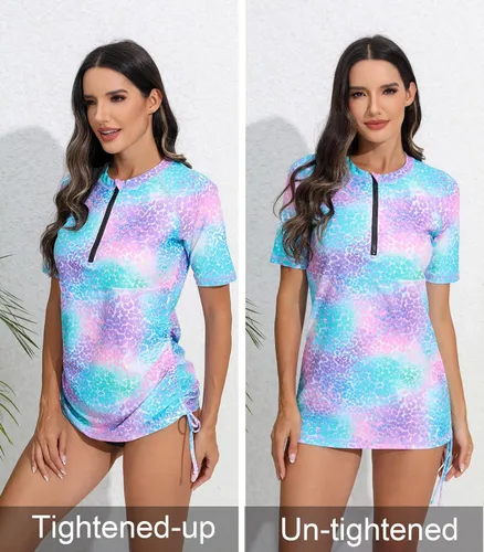 Vista 4 de Halcurt Camiseta de protección con media cremallera para mujer, con protección UPF 50, camiseta de surf
