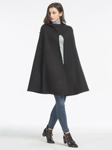 Vista 5 de Clothink Poncho frontal dividido de lana negra para mujer Negro