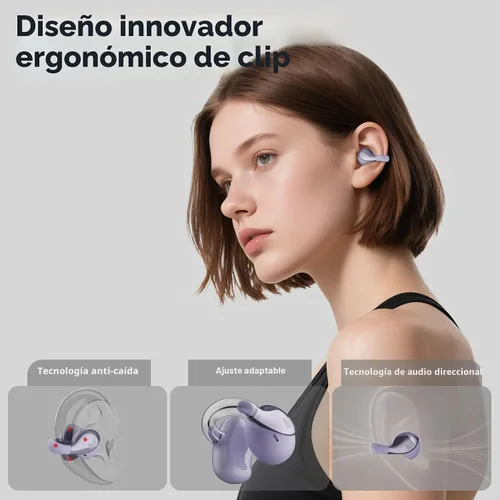 Vista 2 de Monster Open Ear AC225 - Auriculares inalámbricos Bluetooth 6.0, sonido estéreo, ligeros y cómodos auriculares con clip con micrófono ENC