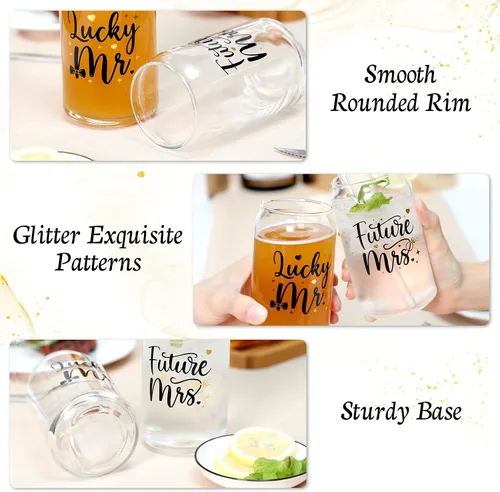 Vista 3 de Nefelibata Regalos de boda Future Mr Lucky and Mrs Beer Can Glasses