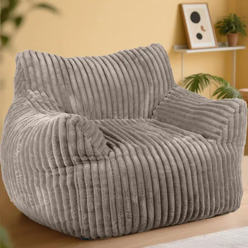 Vista 12 de Puf gigante de felpa de gran tamaño con reposabrazos Beige