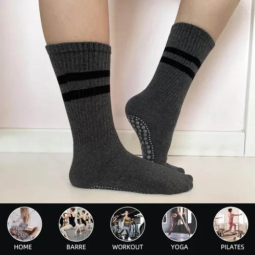 Vista 4 de JCZANXI Calcetines de yoga con empuñaduras para mujer, calcetines antideslizantes para yoga, pilates, barras, danza Calcetines acolchados ideales