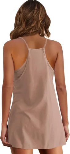 Vista 4 de Panadila Vestido corto de verano para mujer, sin mangas, cuello en V, tirantes delgados, vestido corto atlético con bolsillos