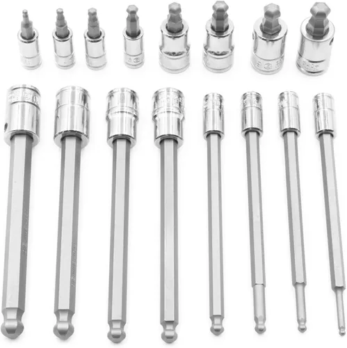 Vista 2 de Genius Tools Juego de dados hexagonales de 16 piezas de 1/4" y 3/8" Dr. Metric Wobble BS-2316WH