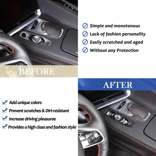 Vista 2 de Daeiclru Cubierta de panel de botón de palanca de cambios de fibra de carbono real compatible con Chevrolet Corvette C8 2020-2023, accesorios