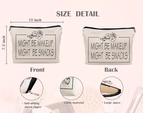 Vista 4 de Might Be Makeup Might Be Snacks - Bolsa de maquillaje divertida para cosméticos, bolsa con cremallera, bolsa de artículos de tocador, regalos