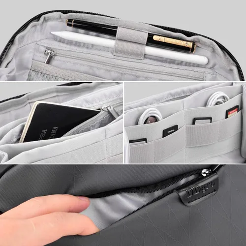 Vista 5 de Bolsa organizadora de artículos electrónicos de viaje, color gris oscuro La funda de bolsa almacena cables, cargadores y otros accesorios