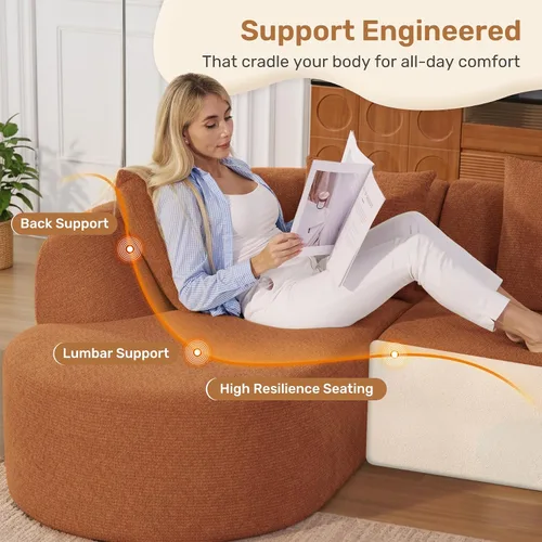 Vista 4 de Sofás sin huesos de 114 pulgadas para sala de estar, sofá seccional modular moderno con chaise, sofá seccional en forma de L tipo nube, no requiere