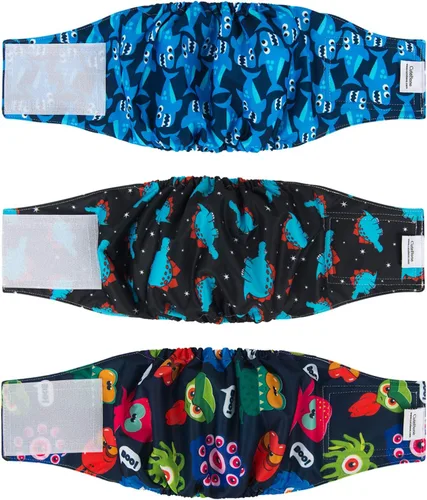 Vista 56 de CuteBone - Pañales lavables para perro macho, banda abdominal, paquete de 3 unidades, color negro, modelo DM54XS