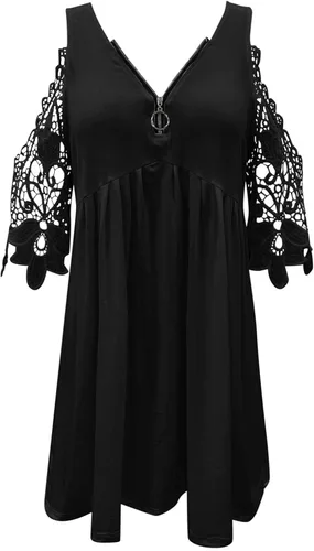 Vista 5 de Balakie Vestido corto de verano con hombros descubiertos para mujer con cremallera cuello en V correa de diamantes de imitación manga corta casual