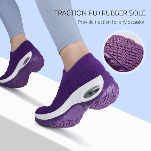Vista 4 de STQ - Tenis para caminar, sin cordones, de malla transpirable, cómodos, a la moda, mocasines con plataforma de cuña para mujer