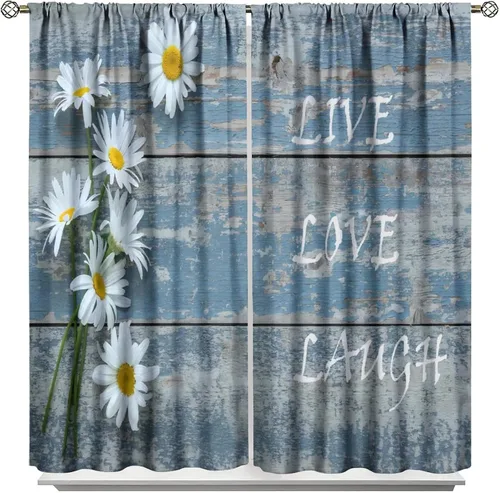 Vista 62 de Cortinas de cocina rústicas y florales, estilo retro, estilo granja, cabaña, casa de campo, margaritas, estilo granja, ventana, puerta