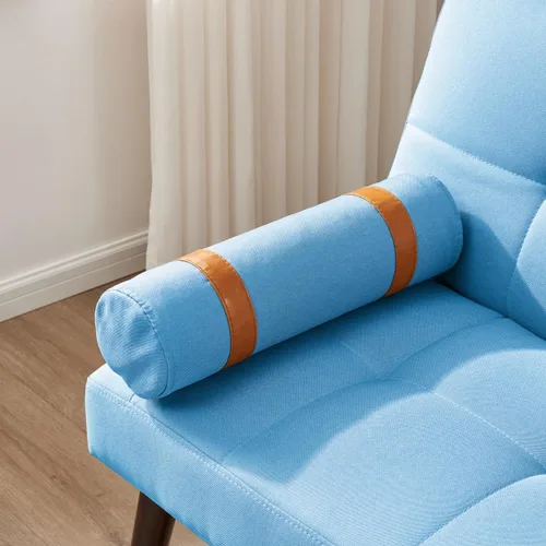 Vista 4 de HMFULE Sofá cama convertible con patas de madera maciza, tela de lino, moderno sofá futón tapizado ajustable para espacio de vida compacto, azul