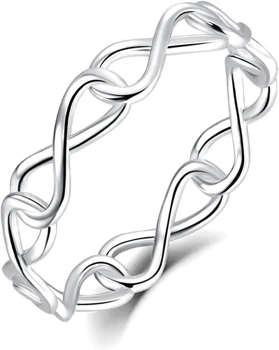 Vista 2 de BORUO Anillo de plata de ley 925 con símbolo de infinito pulido, resistente al deslustre, ajuste cómodo, anillo de boda tamaño 4-12