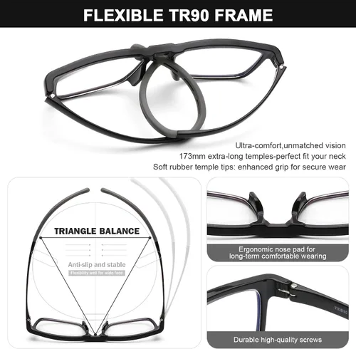 Vista 4 de AQWANO Paquete de 2 lentes de lectura colgantes para el cuello para mujeres y hombres, estilo deportivo, duraderos, flexibles, TR90, ultra ligeros