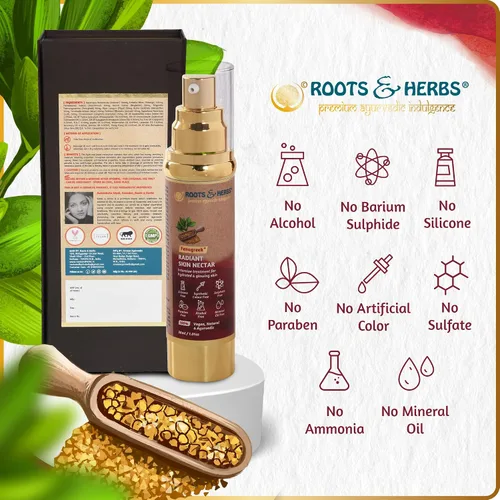 Vista 9 de ROOTS AND HERBS Tratamiento natural de néctar ayurvédico para la piel, 100% para piel hidratada y brillante, suero alimenticio vegano de fenogreco