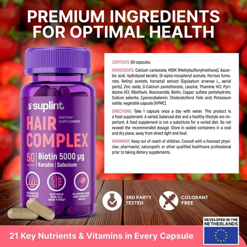 Vista 10 de Complejo vitamínico capilar con biotina 5000mcg, queratina, selen, zink Suplemento para el crecimiento del cabello con vitamina A, C, D, E, B12
