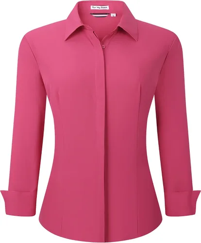 Vista 47 de Alex Vando Camisas de vestir para mujer, sin arrugas, ajuste regular, manga larga, elástica, camisa de trabajo