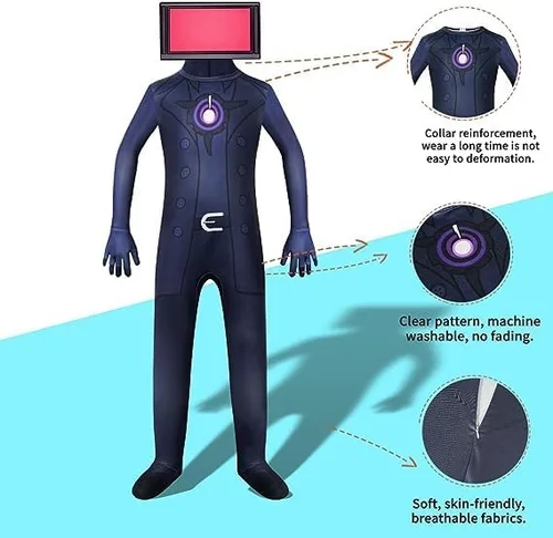 Vista 2 de VERENIX Skibidi - Disfraz de baño para niños, disfraz de cosplay para niños, disfraz de videojuego, para niños de 5 a 12 años