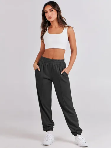 Vista 8 de ANRABESS Pantalones deportivos holgados de cintura alta para mujer, pantalones deportivos con parte inferior de cincha