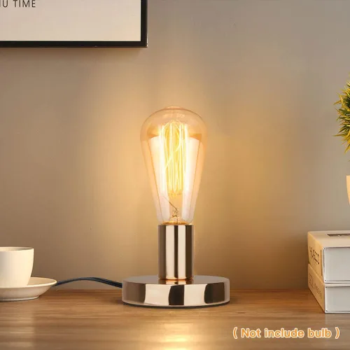 Vista 5 de Helunsi Lámpara de mesa industrial, base dorada E26 E27 sin pantalla, lámpara de escritorio mini corta con bombilla expuesta, soporte de bombilla