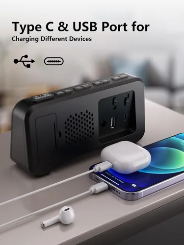 Vista 9 de Mesqool Reloj despertador súper fuerte para dormitorios, modo de fin de semana/día de la semana, atenuador, repetición, 12/24 horas, horario de Negro