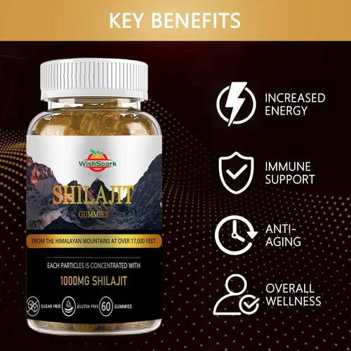 Vista 4 de Shilajit para hombres y mujeres – Gomitas puras del Himalaya Shilajit de 1200 mg con Chaga, vitamina D3, pimienta negra y ácido fúlvico, 100%