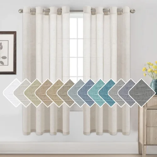 Vista 31 de H.VERSAILTEX Cortinas de lino de mezcla natural para sala de estar/cortinas de lino semitransparentes reductoras de luz de 54 pulgadas de largo