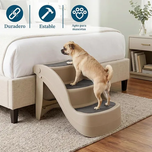 Vista 2 de [Usado] Escaleras plegables de plástico para mascotas, durables, interiores o al aire libre, diseño de 4 pasos, 3 pasos, Bronceado