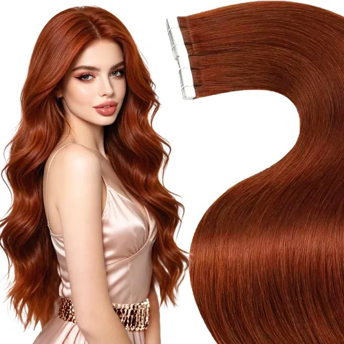 Vista 29 de LaaVoo Extensiones adhesivas de cabello humano real, color negro azabache, extensiones de cabello humano liso y sedoso, 10 pulgadas, 20