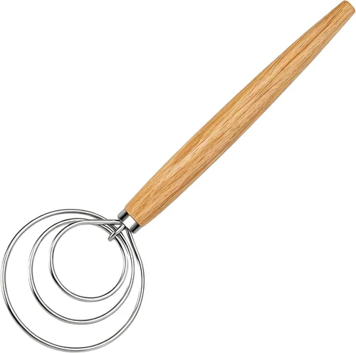 Vista 9 de Maxjoy - Batidor de masa danesa de acero inoxidable con mango de madera, gancho holandés para masa de pan de masa madre, herramienta de mezcla