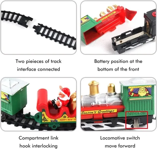 Vista 8 de Trenes eléctricos de juguete con luz y sonido, juegos de trenes de Navidad de 85 pulgadas para alrededor del árbol, juego de vías ferroviarias a