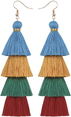 Vista 6 de Milakoo Aretes de borla multicolor para mujer, bohemios, hechos a mano, con flecos, para regalos