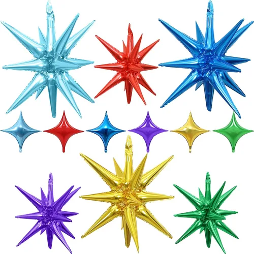 Vista 16 de Globos de estrella negra, 12 unidades, globos de explosión de estrella de aluminio de 27/22 pulgadas, globo de cono de Mylar de espiga grande