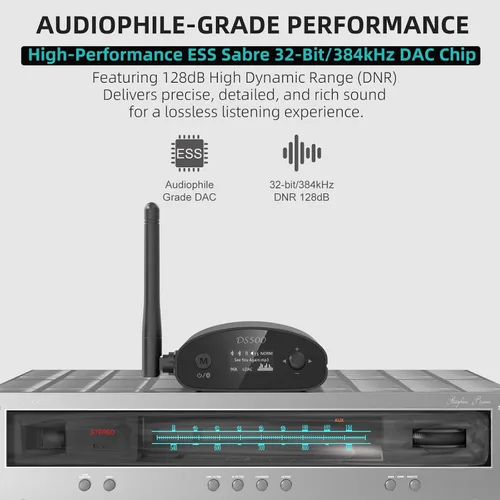 Vista 4 de 1Mii DS500 Receptor Bluetooth 5.3 de alta resolución, DAC audiófilo de 32 bits/384 kHz, LDAC sin pérdida y aptX HD, pantalla OLED, ecualizador