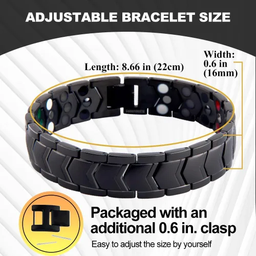 Vista 2 de KYOSI Pulsera magnética para hombres de tres filas de energía de acero inoxidable negro pulsera imán enlace joyería para hombre