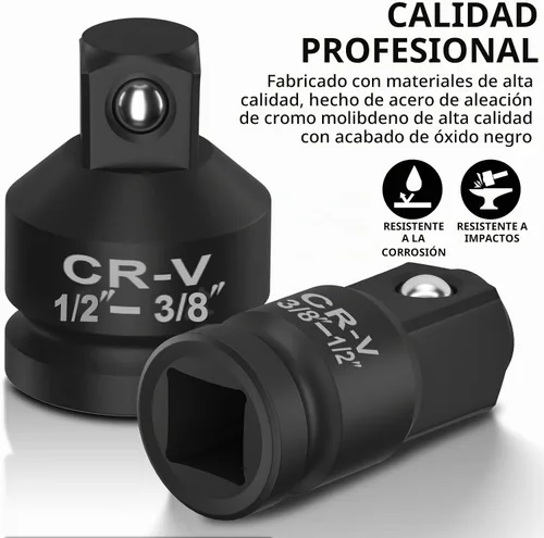 Vista 5 de Juego de adaptador y reductor de enchufe de impacto, juego de adaptadores de impacto de 1" a 1/2", kit de conversión de llave de barra rompedora
