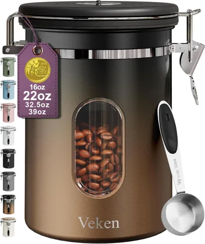 Vista 14 de Veken Recipiente de café con ventana, recipiente hermético de almacenamiento de alimentos de cocina de acero inoxidable con tapas, rastreador