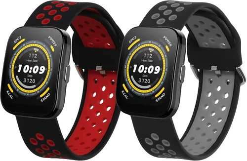 Vista 11 de kwmobile Correa compatible con Amazfit Bip 6 / Bip 5 Unity/Bip 5 / GTS 3 / Balance 2 / Correa de repuesto de silicona para reloj - Negro/Gris oscuro