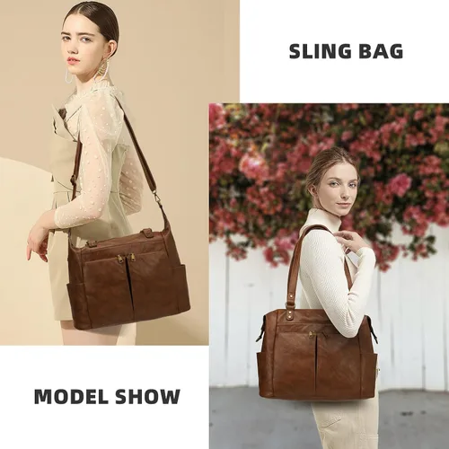Vista 7 de KouLi Buir Monederos para mujer, bolso de piel sintética con múltiples bolsillos, bolso de hombro de diseñador Hobo Bucket espacioso bolso cruzado