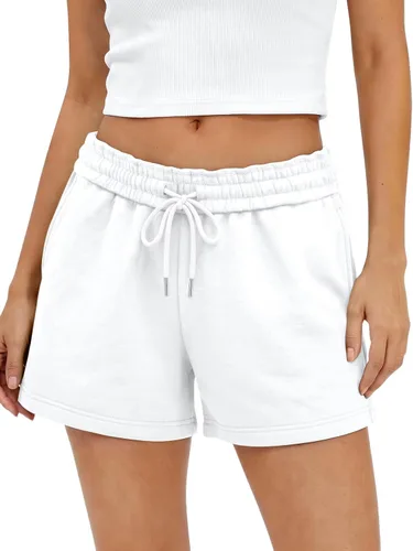 Vista 10 de AUTOMET Pantalones cortos deportivos de cintura alta para mujer con cordón y bolsillos, cómodos pantalones cortos de yoga para correr para verano